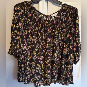 Terra & Sky Black Floral Blouse